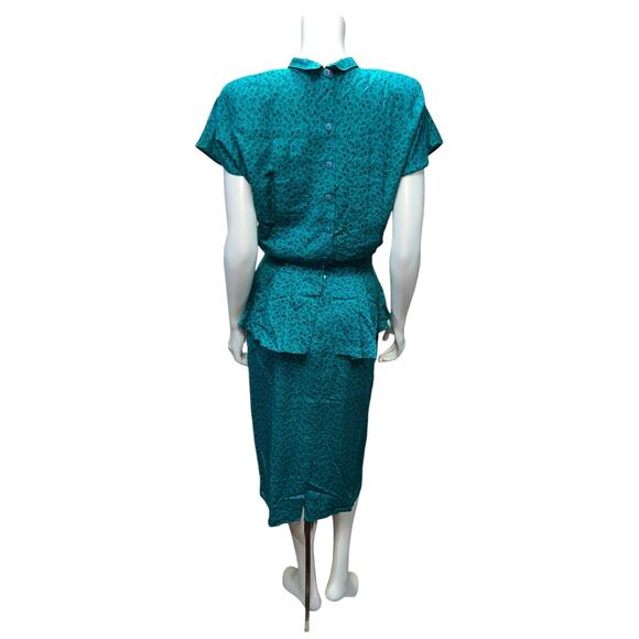 Fabrizio 90s Green Floral Peplum Pencil Dress Size 10 Vintage Occasion wear - Picture 3 of 10